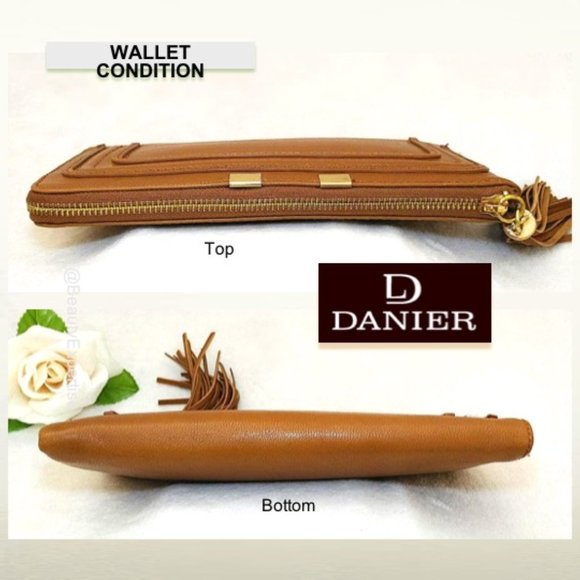 DANIER Genuine Leather Women’s Brown Zip Large Wallet Clutch Tassel Gold-tone - Picture 7 of 11